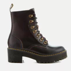 Dr. Martens Women's Leona Leather Lace Up Heeled Boots - Black